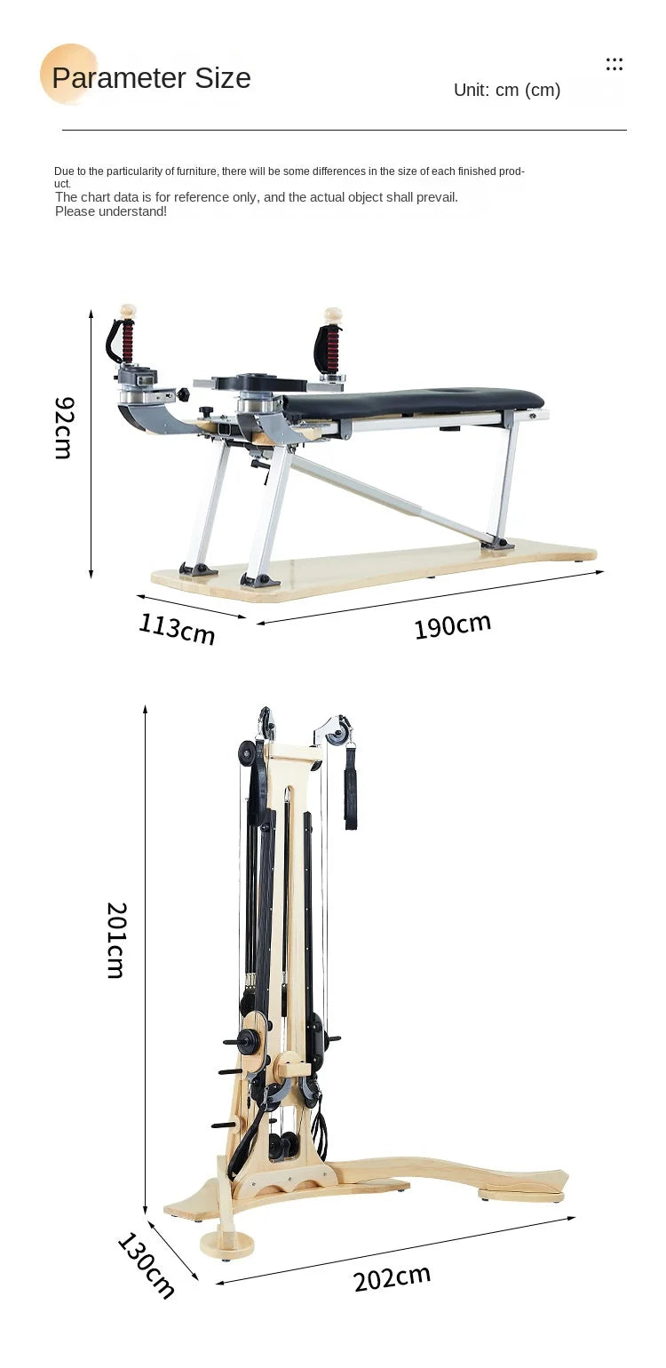 Professional Pilates Reformer Machine with Tower, Wooden Gyrotonic Trainer for Core Strength & Flexibility Training