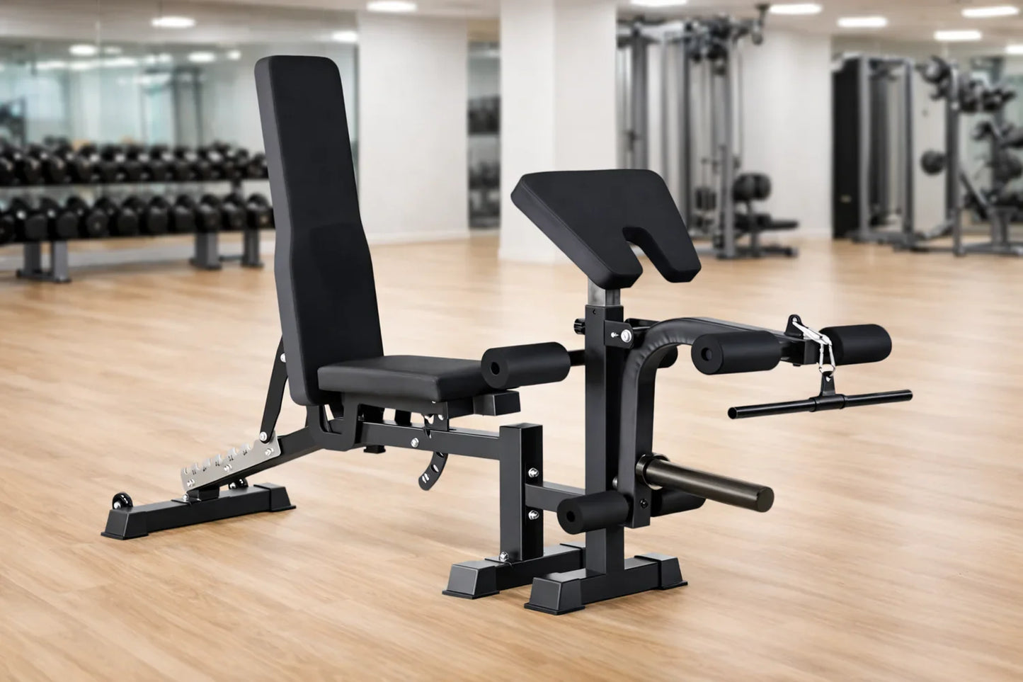 Multi-Function Adjustable Weight Bench with Leg Developer and Preacher Curl Attachment Home Gym Fitness Equipment