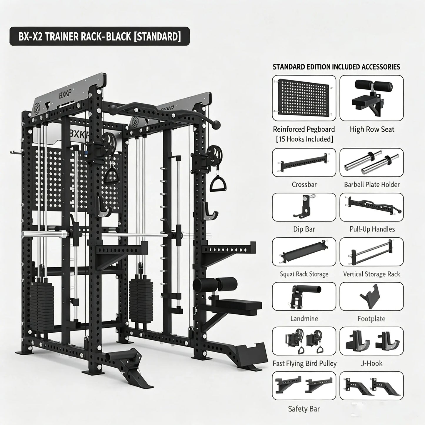 Pin Loaded Smith Machine Multi Function Squat Rack Commercial Home Gym Strength Training Equipment with Cable System & Pec Fly