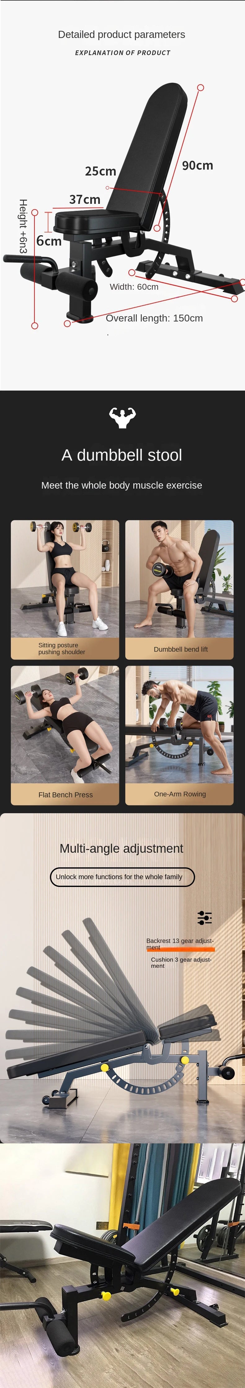 Adjustable Heavy Duty Dumbbell Bench Multifunction Fitness Weight Bench Fly Bench for Home Gym Workout
