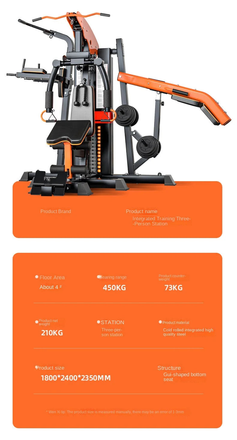Heavy Duty 3 Station Functional Trainer Power Rack Cable Crossover Squat Rack Gym Machine