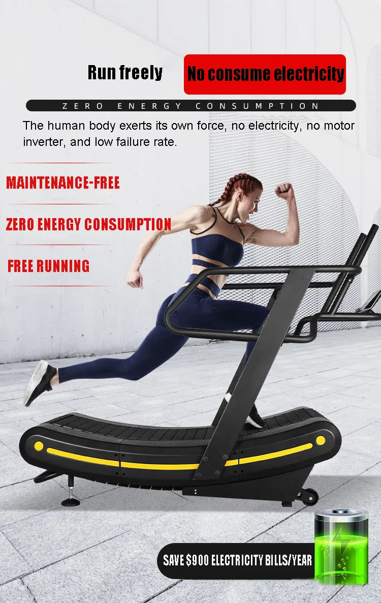 Non-Motorized Curved Treadmill Commercial Grade Manual Air Runner for Gym Fitness, Self-Powered Curved Treadmill for HIIT Workou