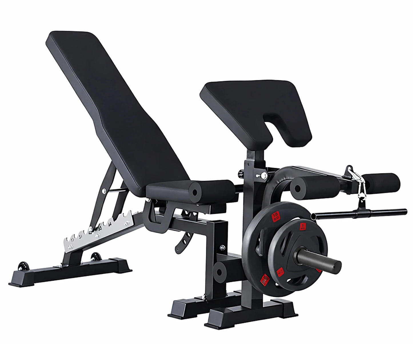 Multi-Function Adjustable Weight Bench with Leg Developer and Preacher Curl Attachment Home Gym Fitness Equipment