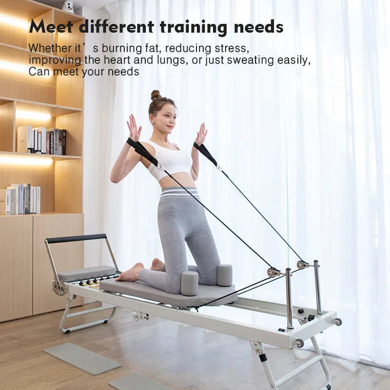 Foldable Pilates Reformer Machine Home Gym Equipment Yoga Bed Resistance Bands Full Body Workout Trainer