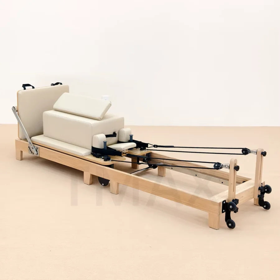 Wood Foldable Pilates Reformer Bed Home Studio Yoga Core Training Full Body Shaping Fitness Machine