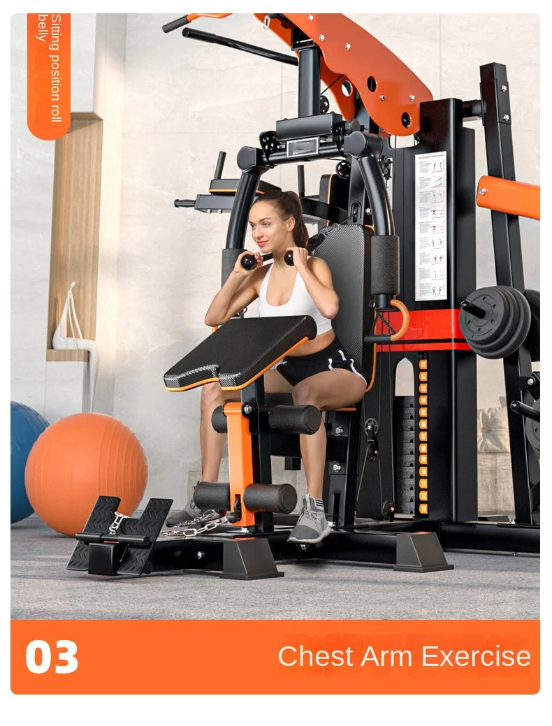 Heavy Duty 3 Station Functional Trainer Power Rack Cable Crossover Squat Rack Gym Machine
