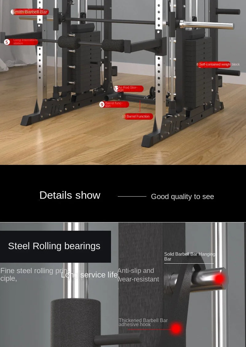Multi-Function Smith Machine Home Gym Smith Rack Cable Crossover Fly Station Squat Bench Press Weight Lifting Fitness Equipment