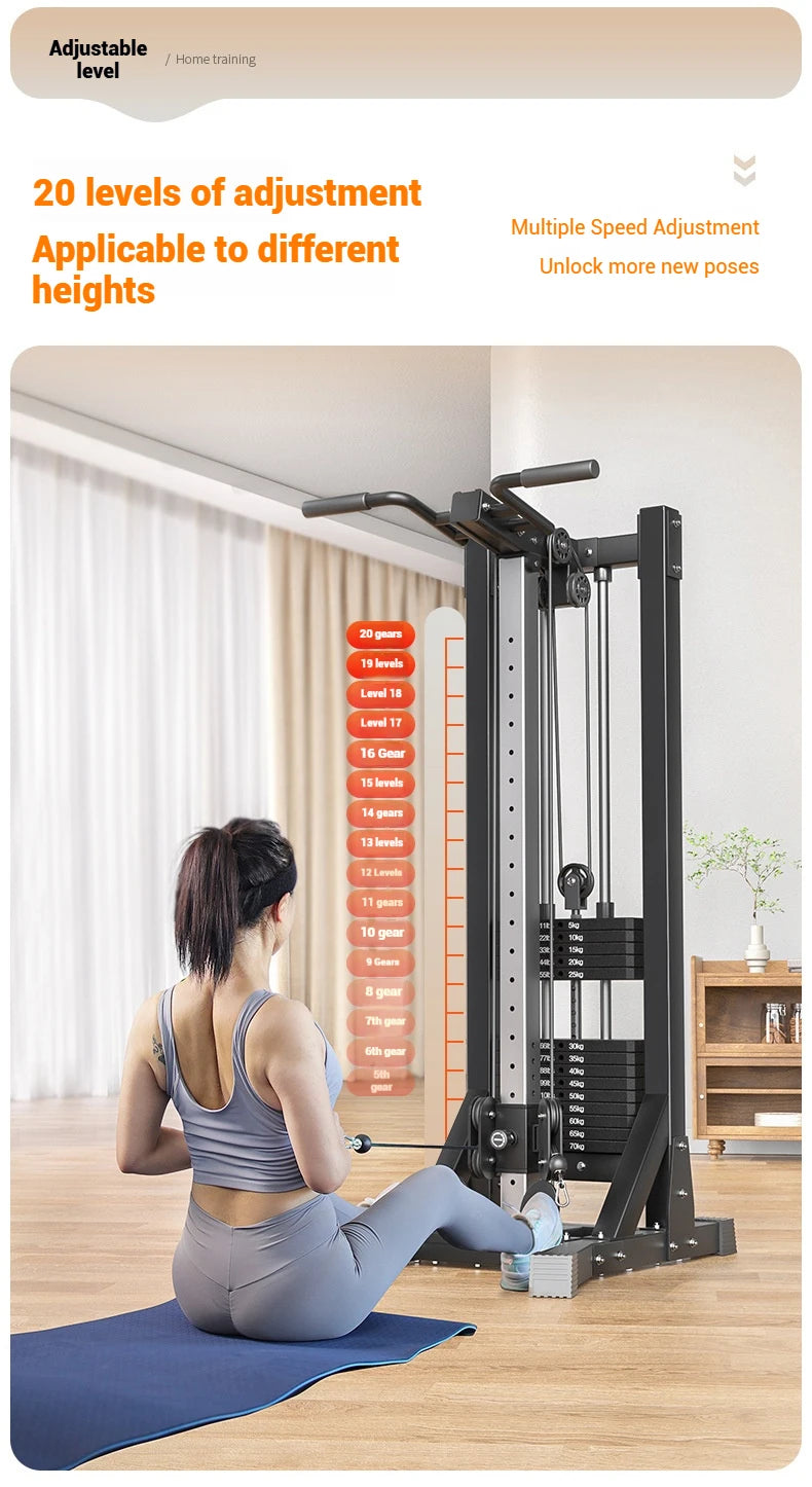 Compact Home Gym Cable Machine with Weight Stack Pull Up Bar Foldable Chest Fly Arm Lat Pulldown Strength Training Equipment