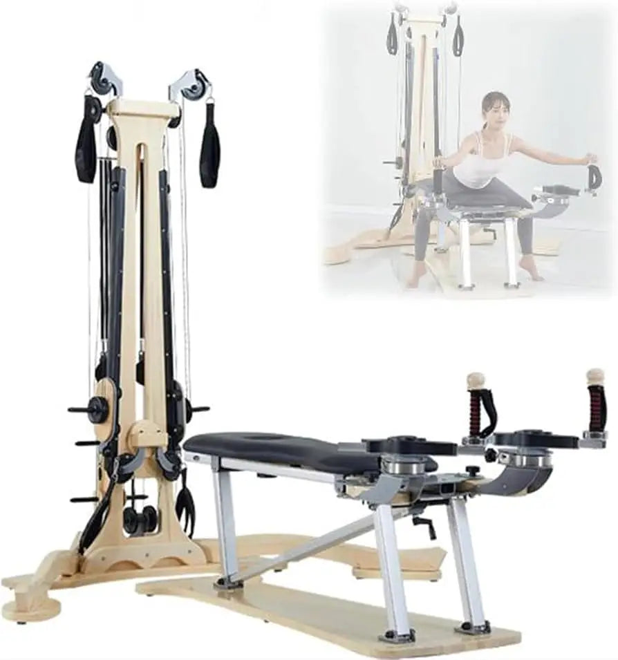 Wooden Pilates Reformer with Tower Gym Equipment for Yoga Studio Home Core Training Fitness Machine