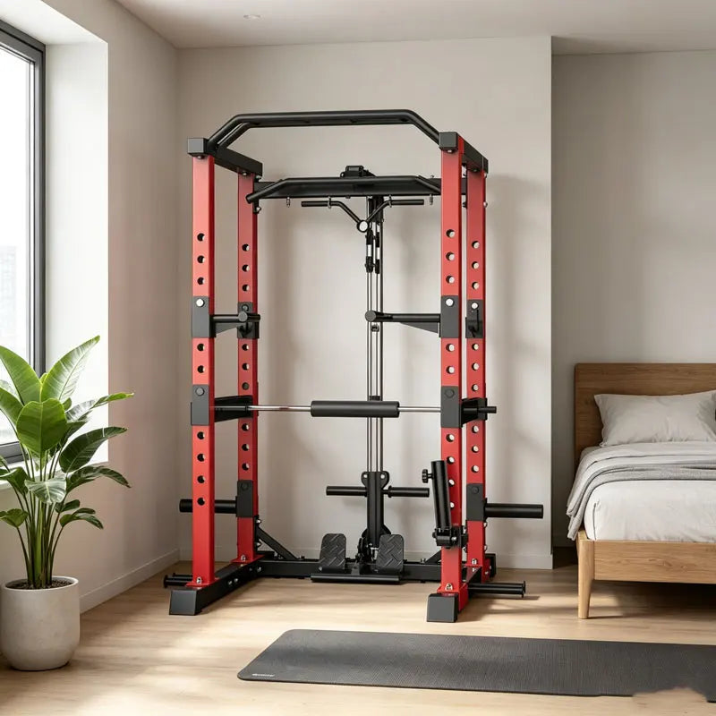 Multifunctional Power Rack with Lat Pulldown - Commercial Grade Home Gym Squat Cage for Weightlifting, Bench Press & Strength Tr
