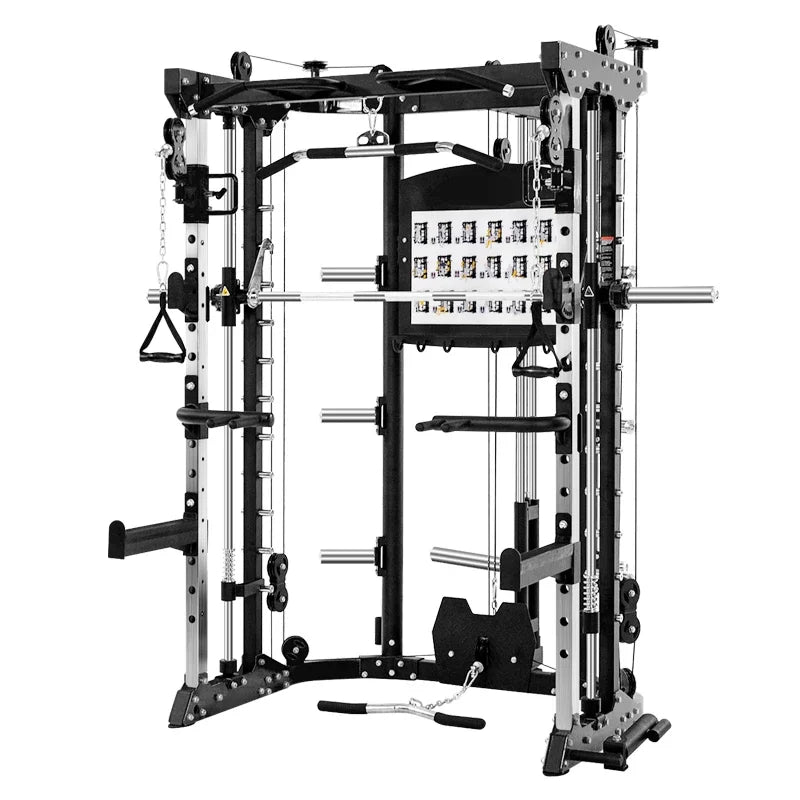 Multifunctional All-in-One Smith Machine Cable Crossover Trainer, Heavy Duty Full Body Strength Training Gym Equipment with Weig