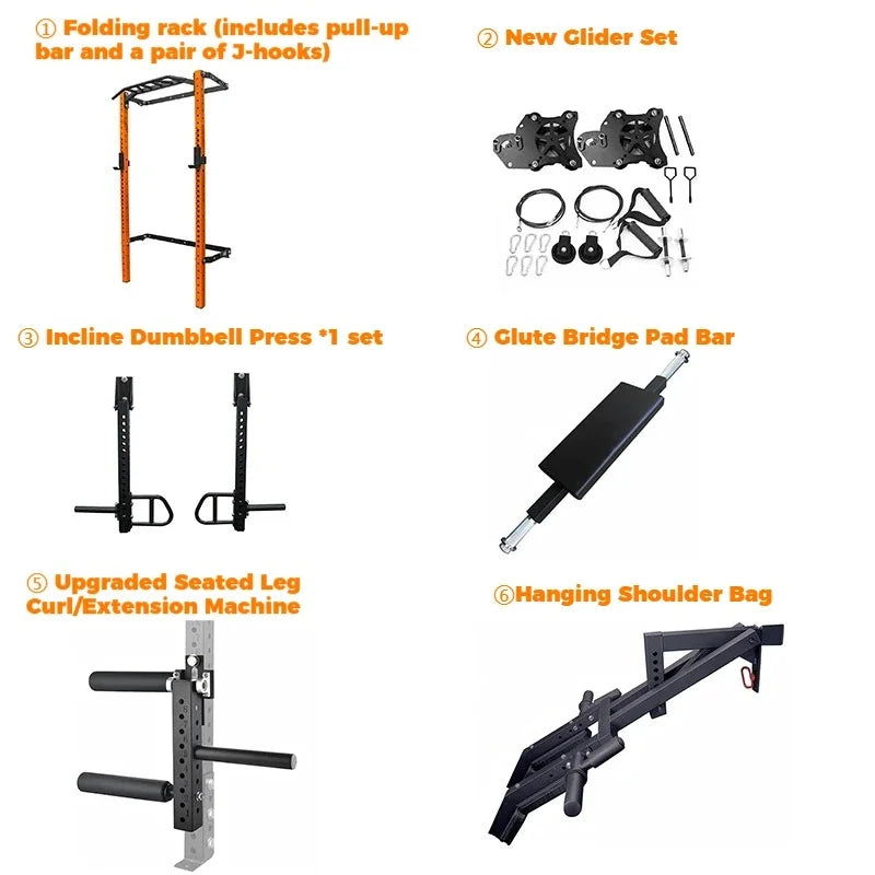 Foldable Wall Mounted Squat Rack with Pull Up Bar, Adjustable Steel Home Gym Power Rack Space Saving Weight Lifting Station
