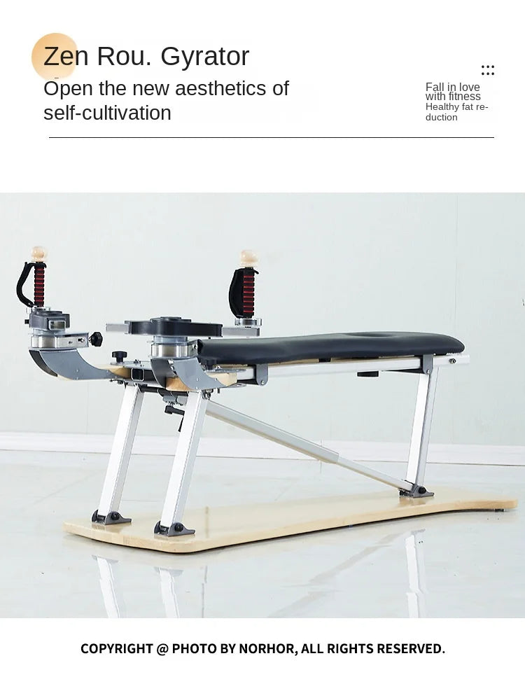 Professional Pilates Reformer Machine with Tower, Wooden Gyrotonic Trainer for Core Strength & Flexibility Training