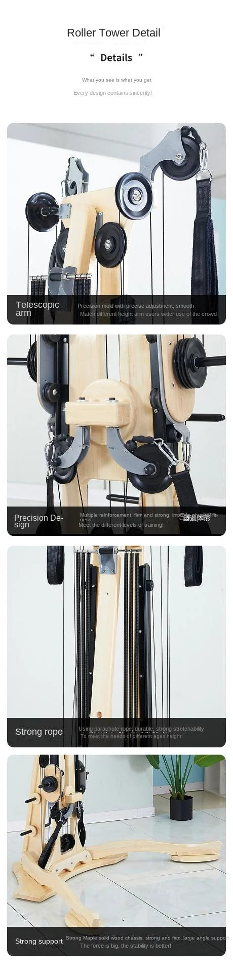 Professional Pilates Reformer Machine with Tower, Wooden Gyrotonic Trainer for Core Strength & Flexibility Training