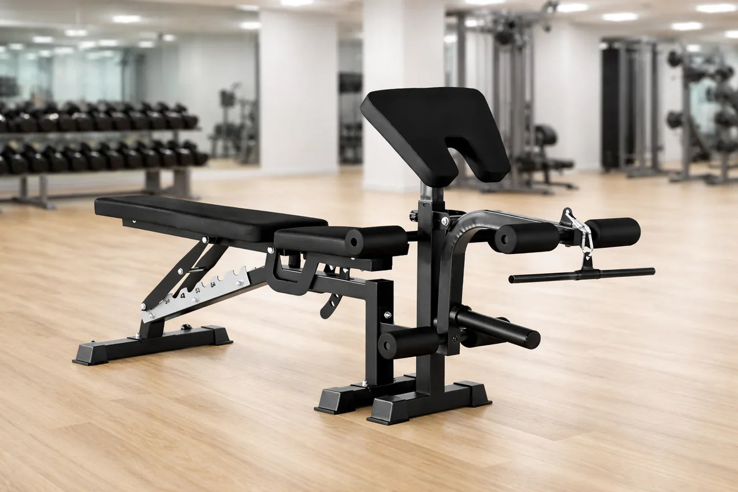 Multi-Function Adjustable Weight Bench with Leg Developer and Preacher Curl Attachment Home Gym Fitness Equipment