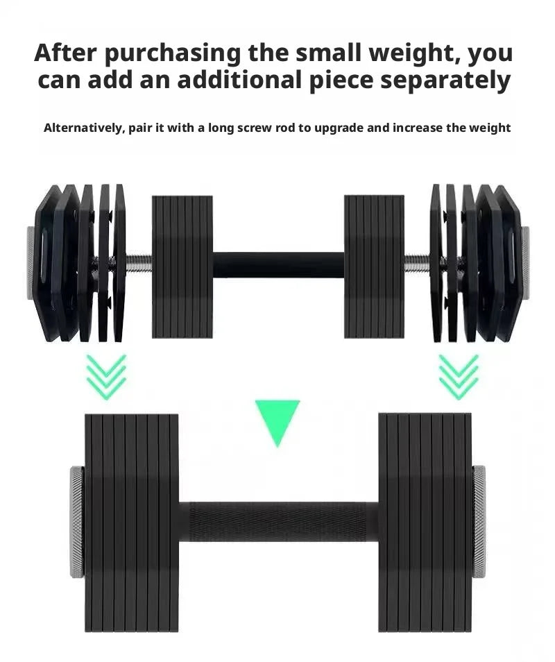 Single octagonal 1kg incrementing all-steel detachable dumbbell, adjustable, space-saving.