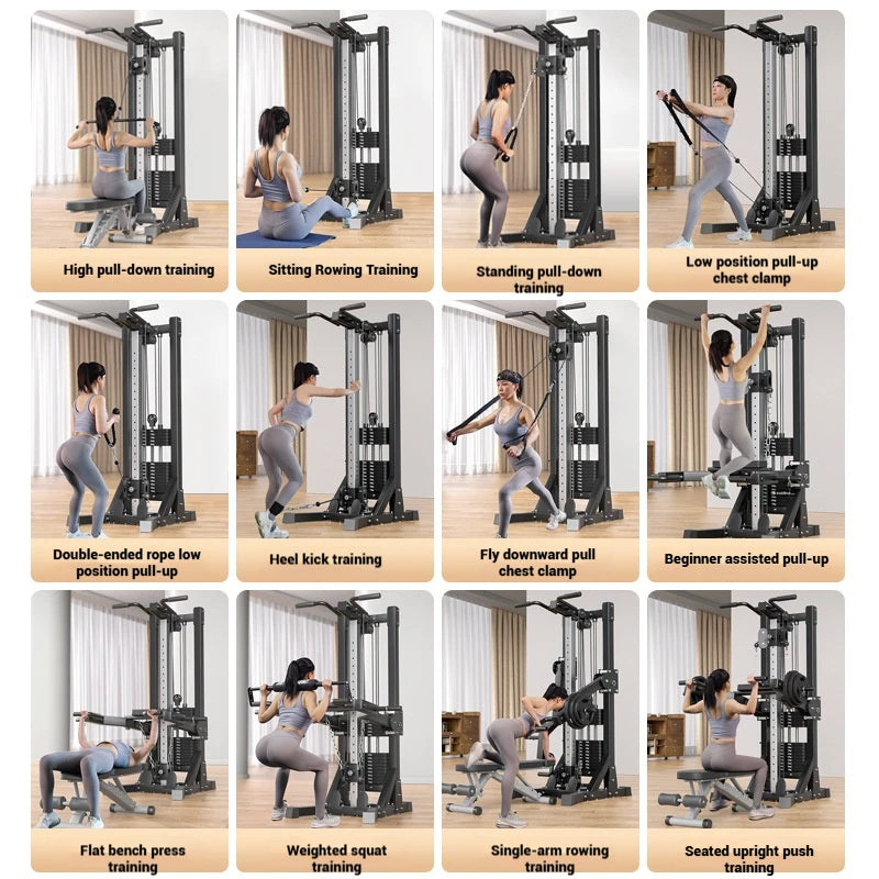 Compact Home Gym Cable Machine with Weight Stack Pull Up Bar Foldable Chest Fly Arm Lat Pulldown Strength Training Equipment