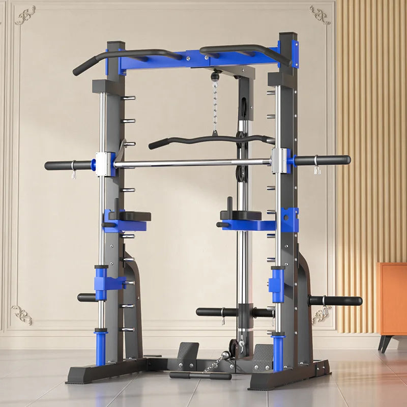 Multi-Function Smith Machine with Cable Crossover, Home Gym Power Rack with Pull-Up Bar & Lat Pulldown, Total Muscle Training St