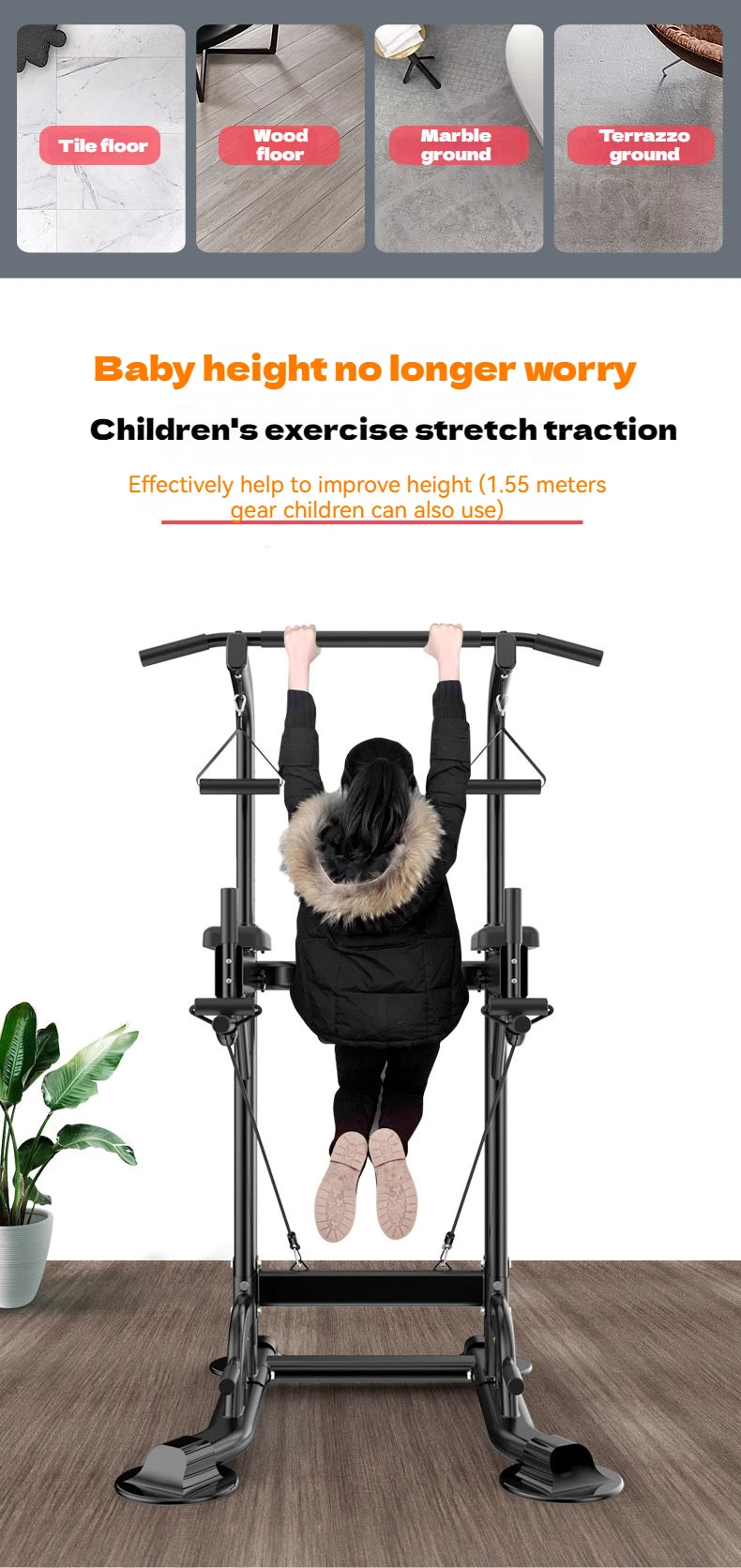 Multifunctional Free Standing Pull Up Bar Station, Space-Saving Power Tower for Home Gym, for Adults & Kids Strength Training