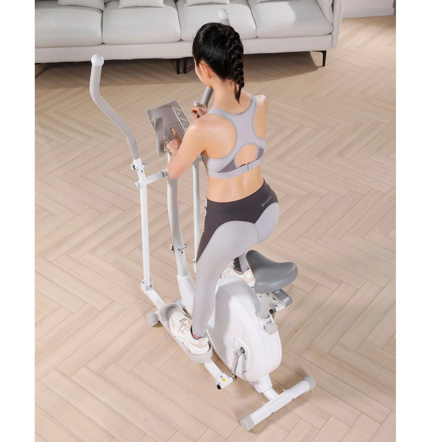 2 in 1 Elliptical Exercise Bike Foldable Cardio Trainer Indoor Fitness Machine with LCD Monitor for Home Gym