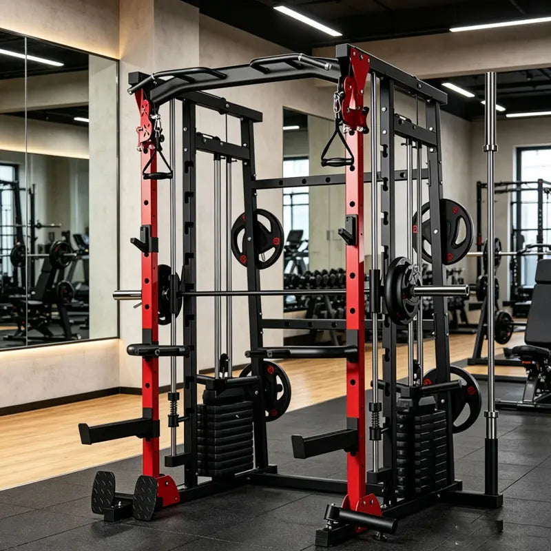 Multi-Function Smith Machine with Cable Crossover, All-in-One Home Gym Power Rack for Full Body Training