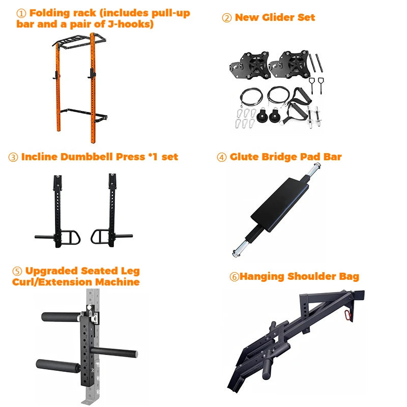 Foldable Wall Mounted Squat Rack with Pull Up Bar, Adjustable Steel Home Gym Power Rack Space Saving Weight Lifting Station