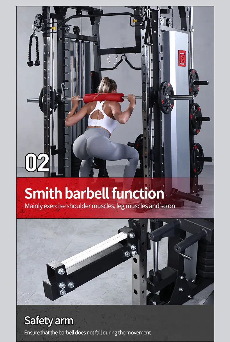 Smith Machine Power Rack Multifunctional Squat Rack Cable Crossover Integrated Comprehensive Home Gym Fitness Equipment