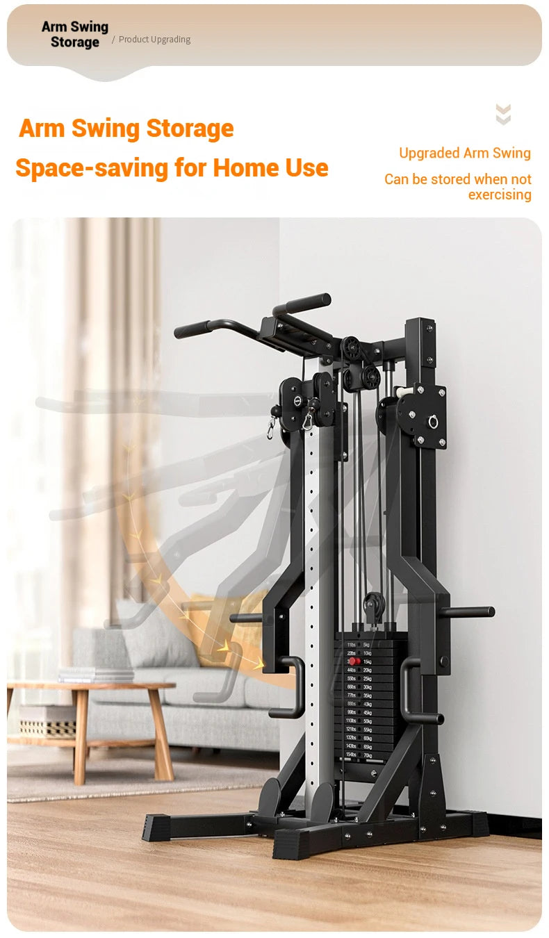 Compact Home Gym Cable Machine with Weight Stack Pull Up Bar Foldable Chest Fly Arm Lat Pulldown Strength Training Equipment