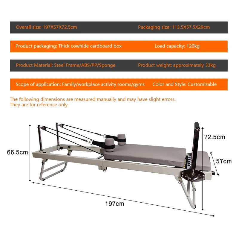 Foldable Pilates Reformer Machine Home Gym Yoga Bed with Adjustable Springs Resistance Bands Core Training Equipment