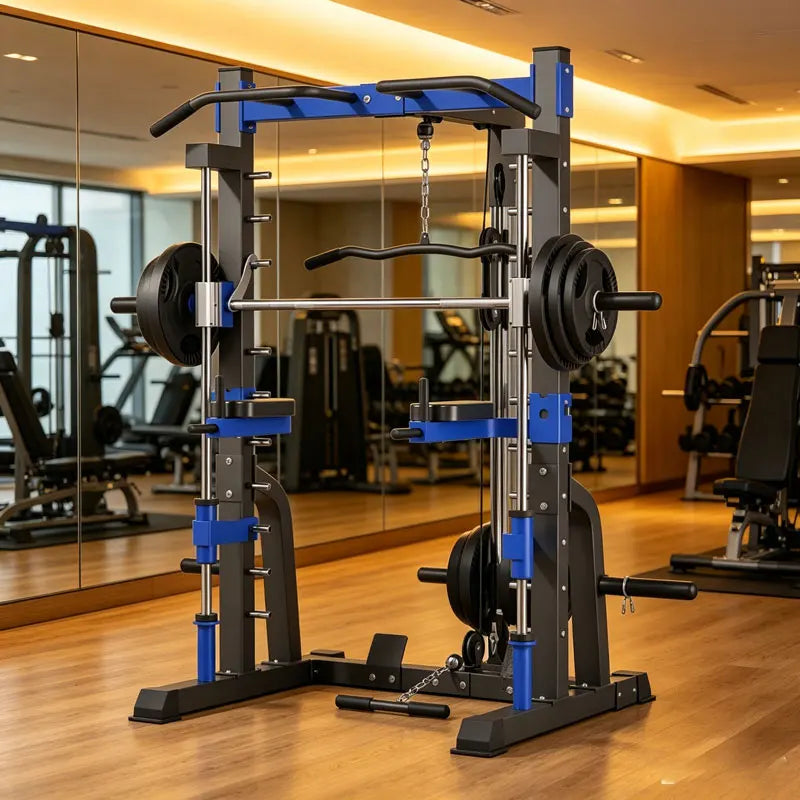 Multi-Function Smith Machine with Cable Crossover, Home Gym Power Rack with Pull-Up Bar & Lat Pulldown, Total Muscle Training St