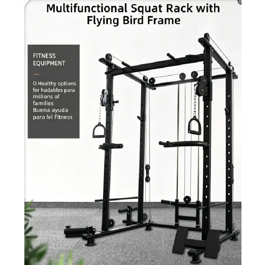 Multifunction Smith Machine Power Cage Cable Crossover Home Gym Fitness Equipment