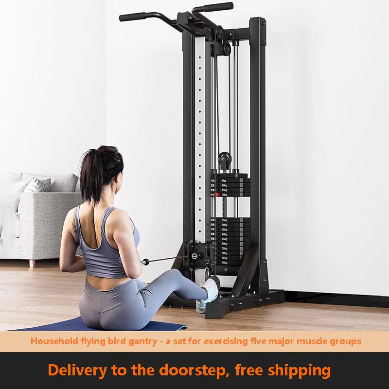 Compact Home Gym Cable Machine with Weight Stack Pull Up Bar Foldable Chest Fly Arm Lat Pulldown Strength Training Equipment