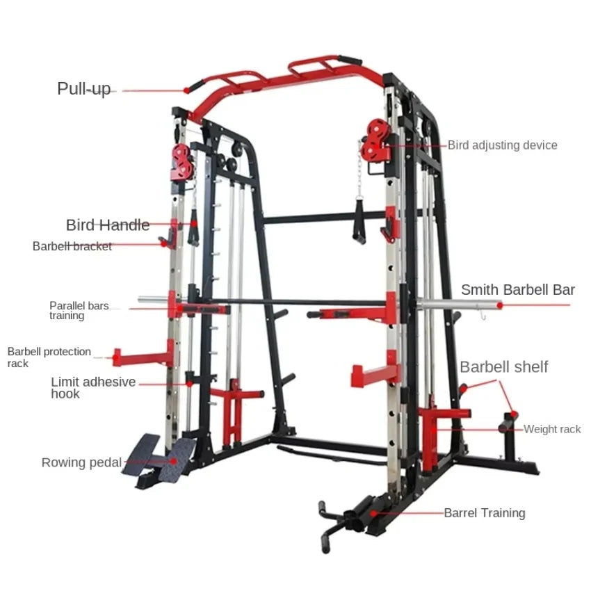 Commercial Smith Machine Integrated Power Rack Multifunctional Squat Press Cable Crossover Home Gym Fitness Equipment