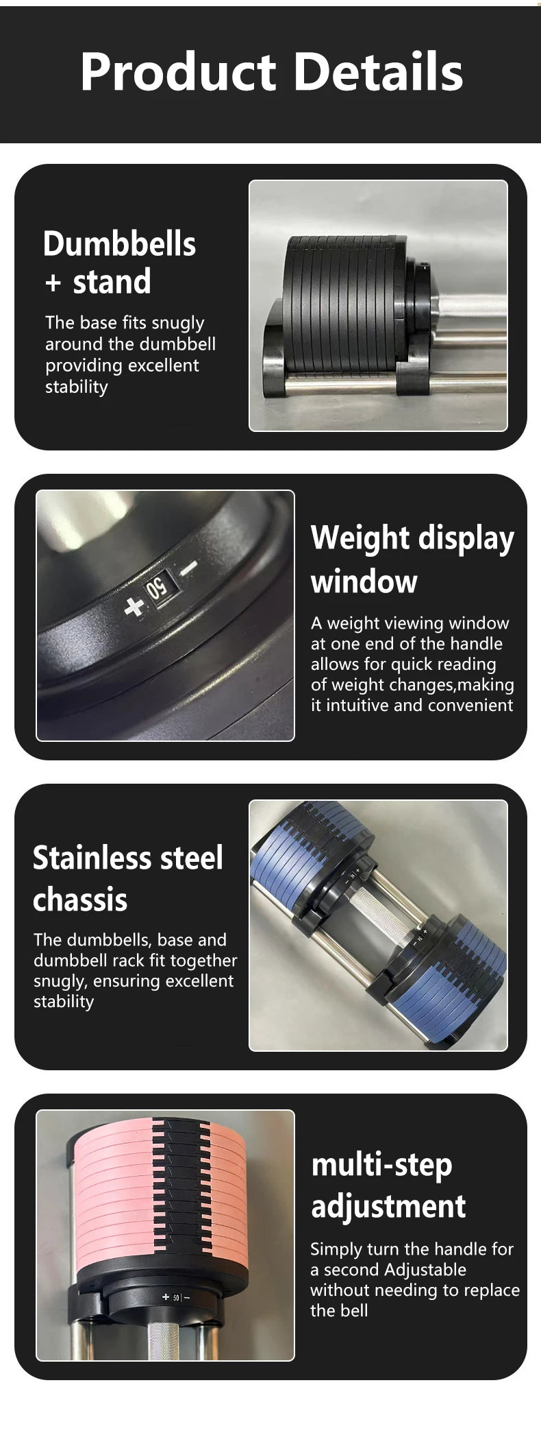Newly designed 50KG adjustable dumbbell, 2KG incremental quick disassembly, men's heavy-duty dumbbell, adjustable dumbbells set