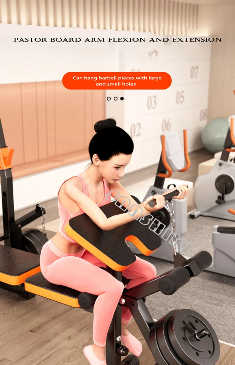 10-in-1 Multifunctional Home Gym Weight Bench Set with Squat Rack Lat Pulldown Preacher Curl Bench Press Station