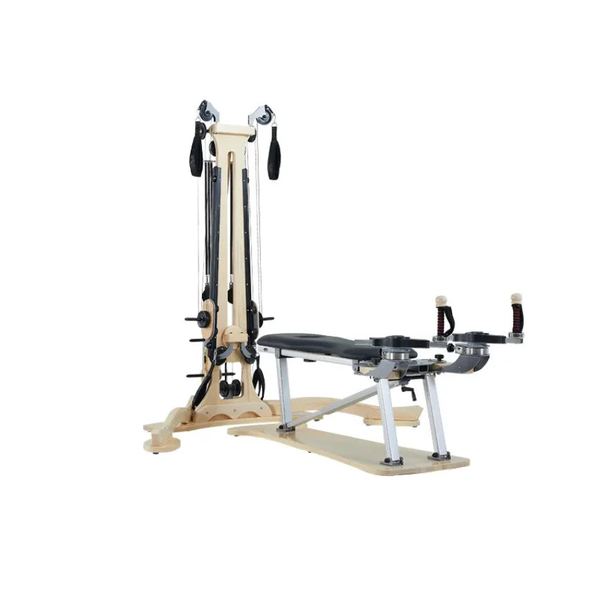 Professional Pilates Reformer Machine with Tower, Wooden Gyrotonic Trainer for Core Strength & Flexibility Training