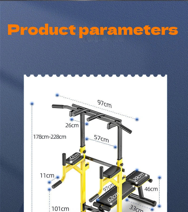Multi-Function Pull Up Bar Station Home Gym Adjustable Dip Station Weight Bench Full Body Strength Training Workout Equipment