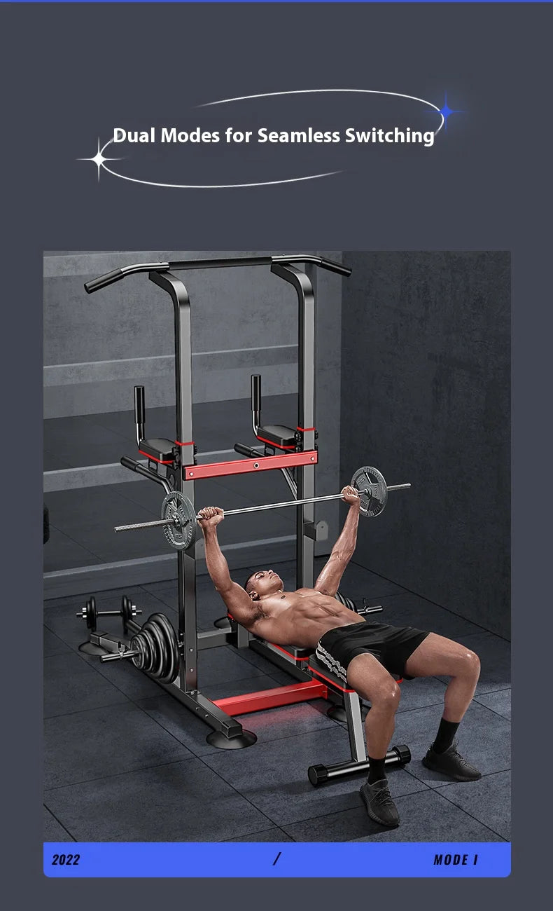 All-in-One Home Gym Power Tower with Weight Bench, Dip Bars & Pull Up Bar for Push-ups, Dips, Pull-ups, Leg Raises