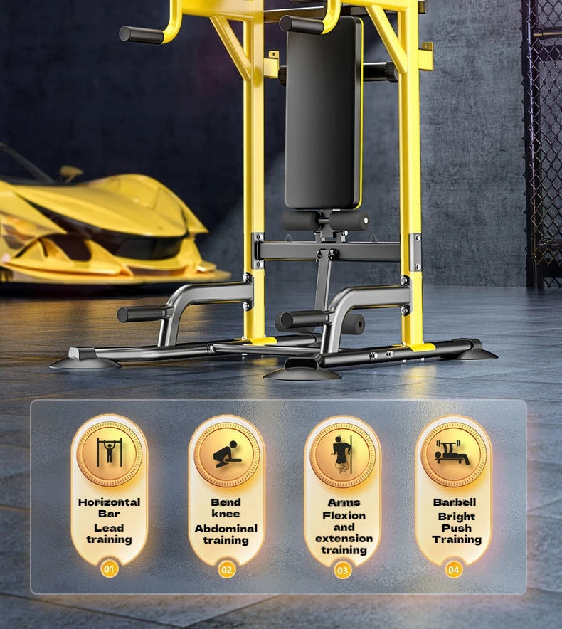 Multi-Function Pull Up Bar Station Home Gym Adjustable Dip Station Weight Bench Full Body Strength Training Workout Equipment