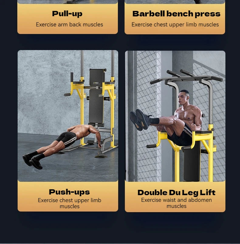 Multi-Function Pull Up Bar Station Home Gym Adjustable Dip Station Weight Bench Full Body Strength Training Workout Equipment