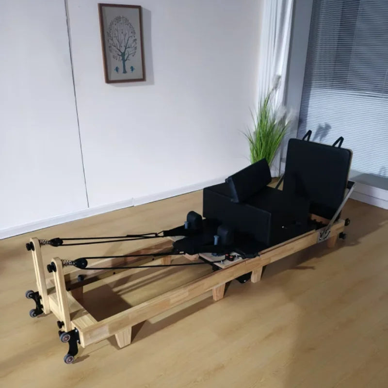 Wood Foldable Pilates Reformer Bed Home Studio Yoga Core Training Full Body Shaping Fitness Machine