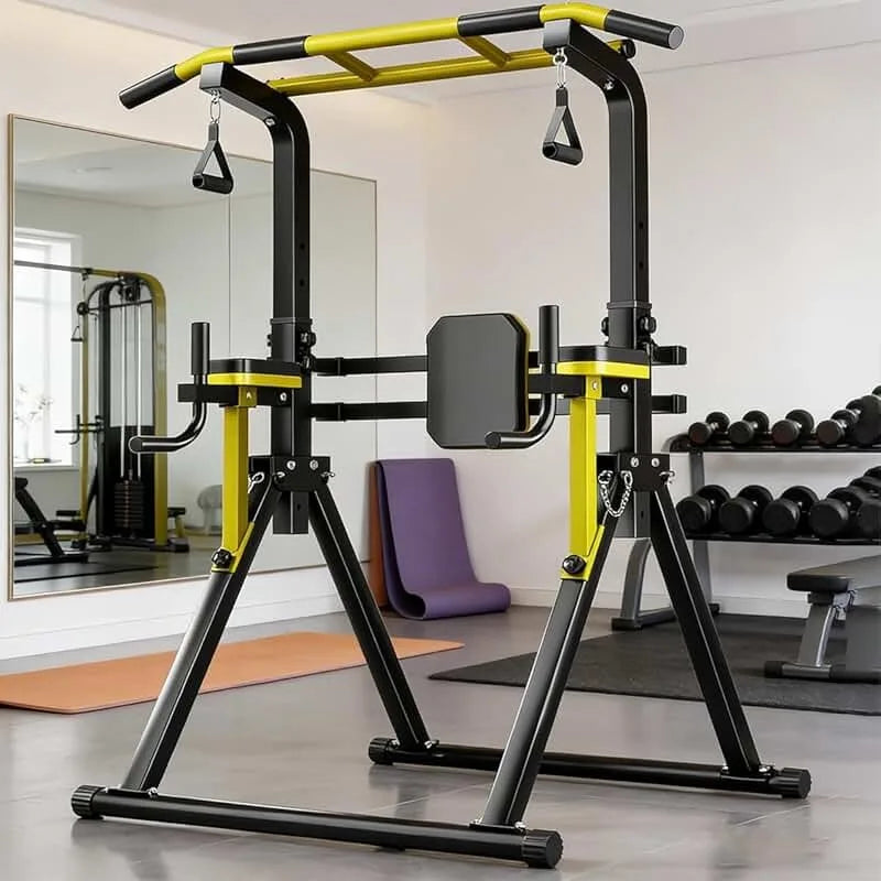 Foldable Free Standing Pull Up Bar Station, Multi-Function Home Gym Dip Station, Adjustable Height Chin Up Bar for Adults Kids
