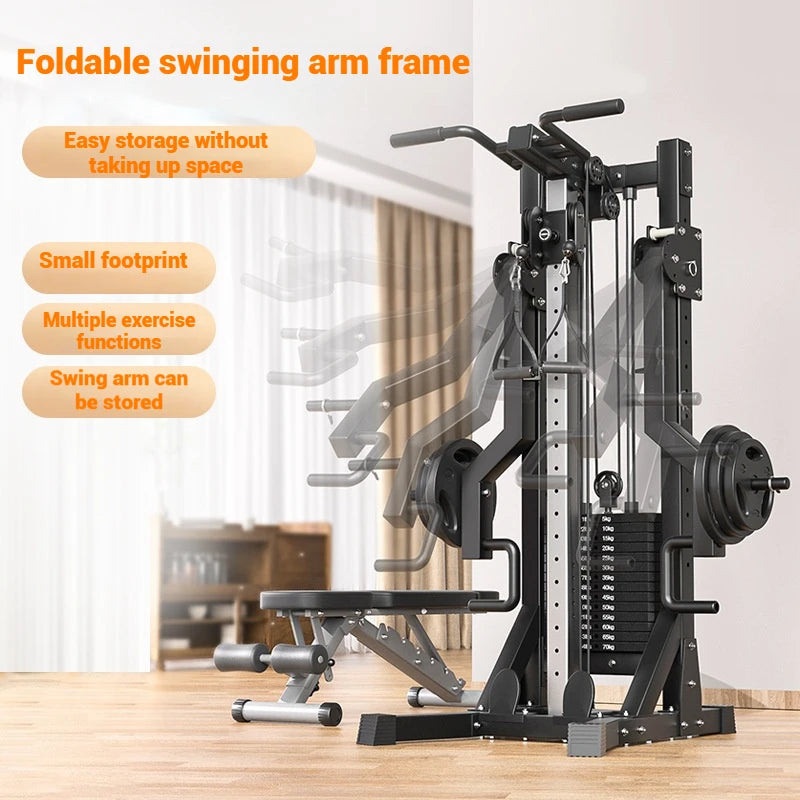 Compact Home Gym Cable Machine with Weight Stack Pull Up Bar Foldable Chest Fly Arm Lat Pulldown Strength Training Equipment