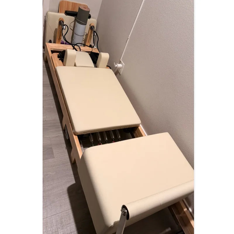 Wood Foldable Pilates Reformer Bed Home Studio Yoga Core Training Full Body Shaping Fitness Machine