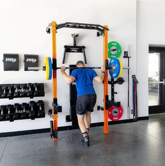 Foldable Wall Mounted Squat Rack with Pull Up Bar, Adjustable Steel Home Gym Power Rack Space Saving Weight Lifting Station