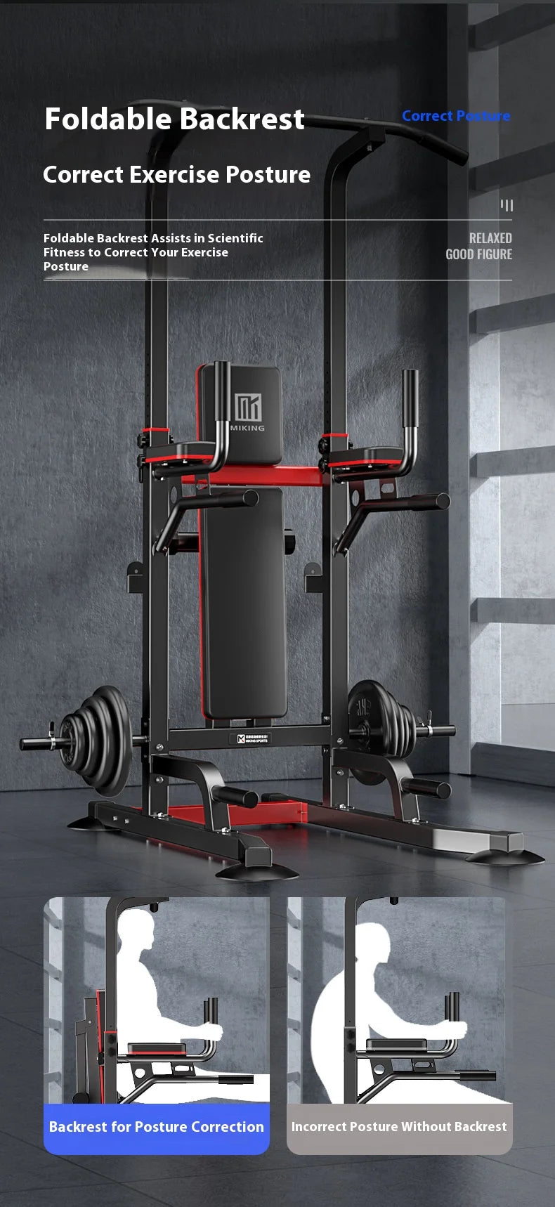 All-in-One Home Gym Power Tower with Weight Bench, Dip Bars & Pull Up Bar for Push-ups, Dips, Pull-ups, Leg Raises