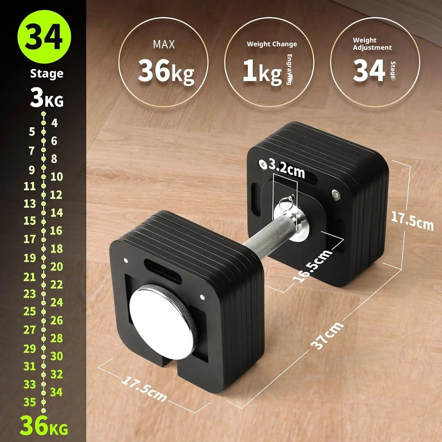Adjustable square dumbbells, 1kg adjustable quick-lock dumbbells, non-slip handles, home gym strength training equipment.