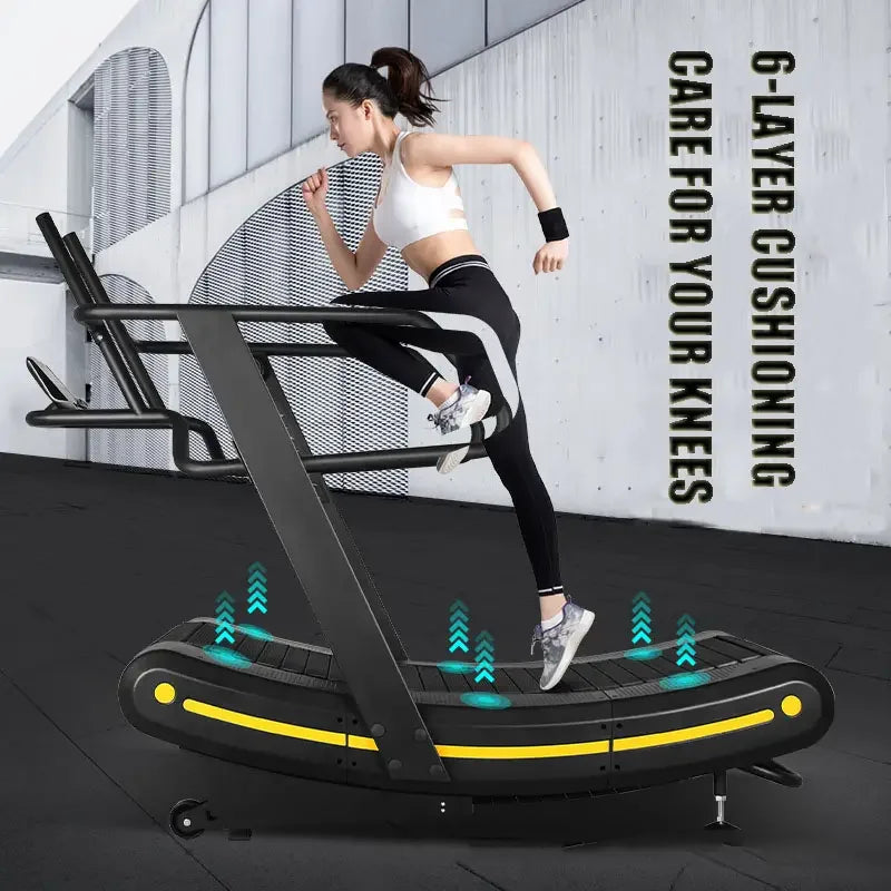 Non-Motorized Curved Treadmill Commercial Grade Manual Air Runner for Gym Fitness, Self-Powered Curved Treadmill for HIIT Workou