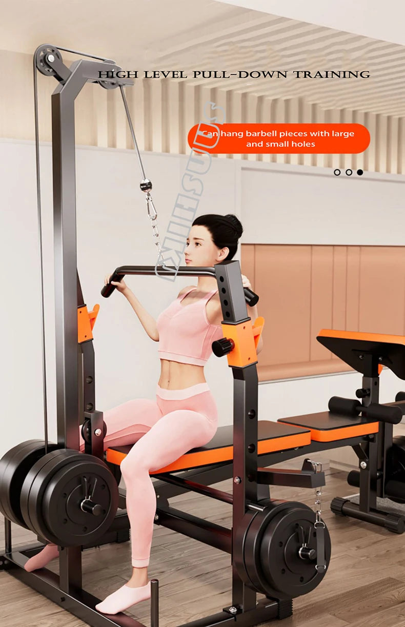 10-in-1 Multifunctional Home Gym Weight Bench Set with Squat Rack Lat Pulldown Preacher Curl Bench Press Station