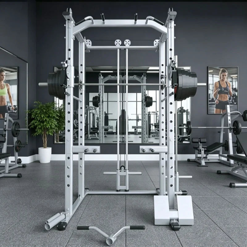 Commercial Grade Smith Machine Power Cage, All-in-One Home Gym Equipment with Cable System, Squat Rack & Weightlifting Station f